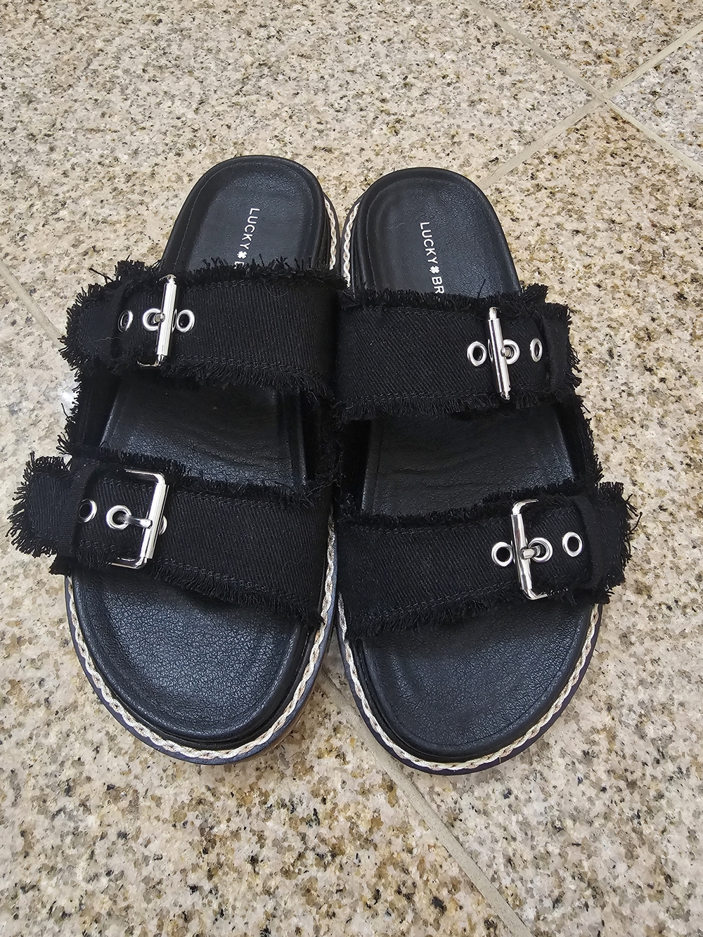 Lucky Brand Black Double-Buckle Slide Sandals